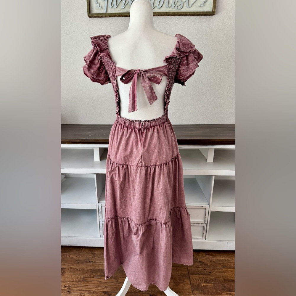 Sea New York Heidi Smocked Maxi Dress Rose Heart Open Back Women's Size 4 *6 - Picture 5 of 10